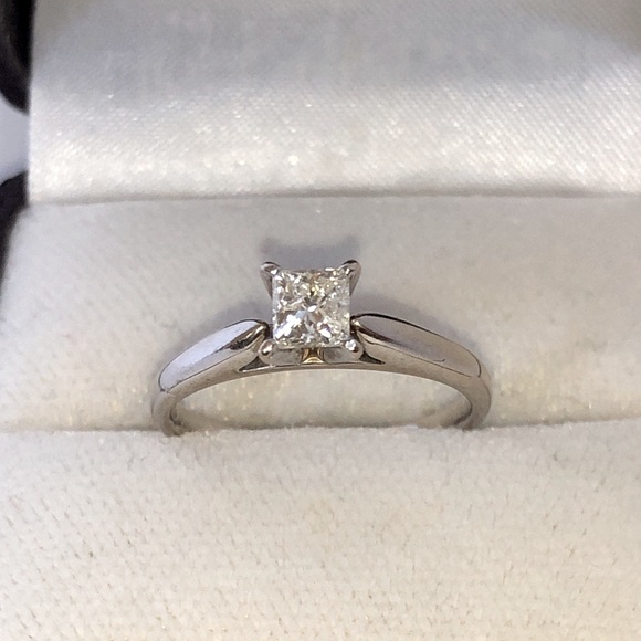 Solid Stamped 14K White Gold Natural Diamond Princess Solitaire Engagement Ring - Picture 4 of 17